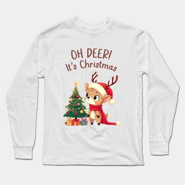 Oh Deer Its Christmas Long Sleeve T-Shirt by Takeda_Art